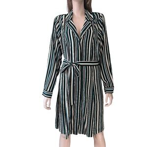 Torrid Rayon Slub Wrap Front Dress Teal Green Stripe Belted Full Button Front